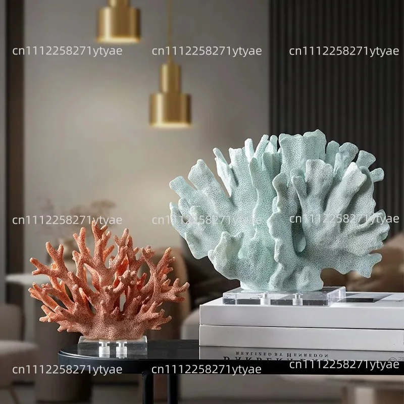 Colorful Resin Coral Sculpture - Hollow Imitation Coral Decor With Crystal Accents