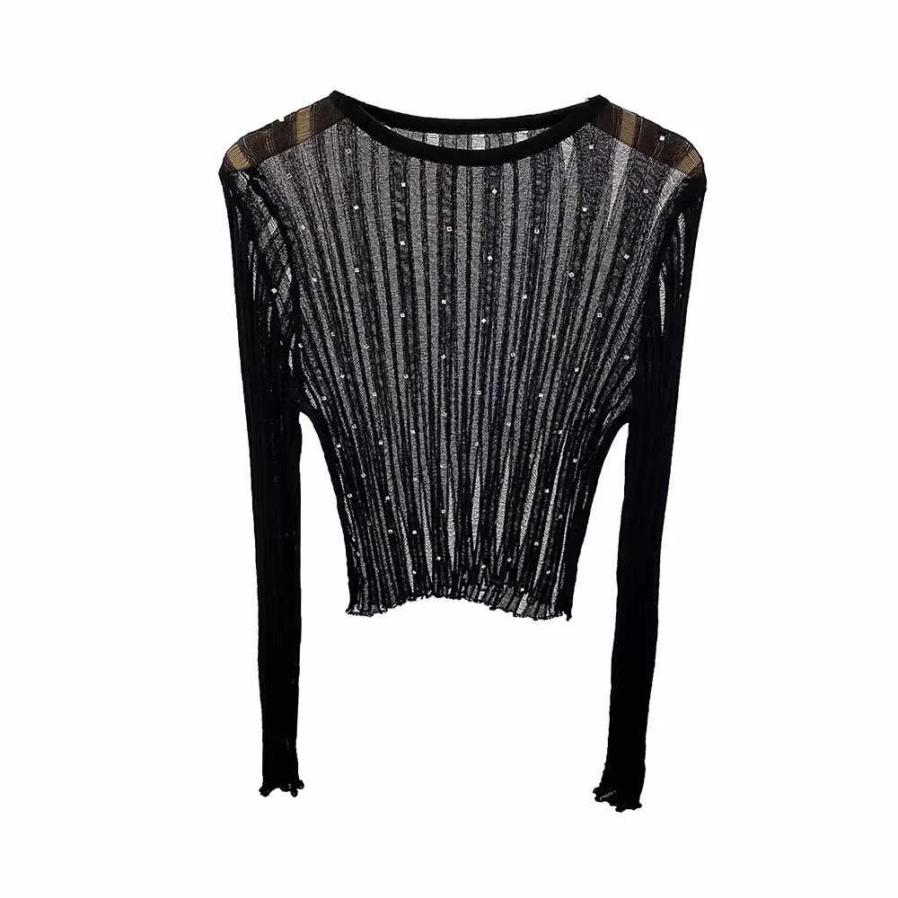 ニットセーター女性プルオーバー新しい長袖 O ネック中空ニットセータープルオーバー女性トップスセーター女性服 Q1267