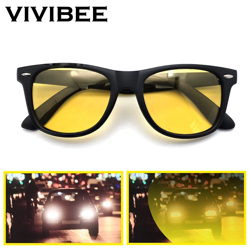 VIVIBEE Classic Night Vision Glasses Men Square Polarized Lenses UV400 Yellow Sunglasses for Women 2026 Driving Goggles