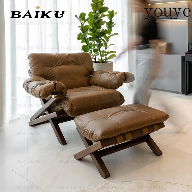 Medieval solid wood cross leisure chair cloud microfiber leather lazy sofa chair single living room single chair