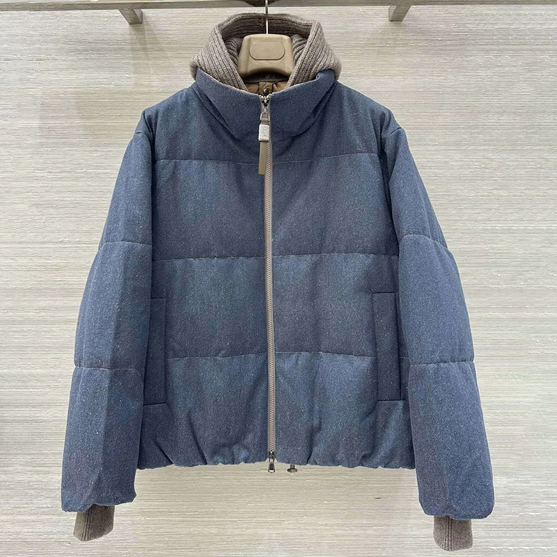 Hoogwaardig gebreid gewatteerd donsjack met capuchon, bijpassende dameswinterjas, luxe warm 25101386