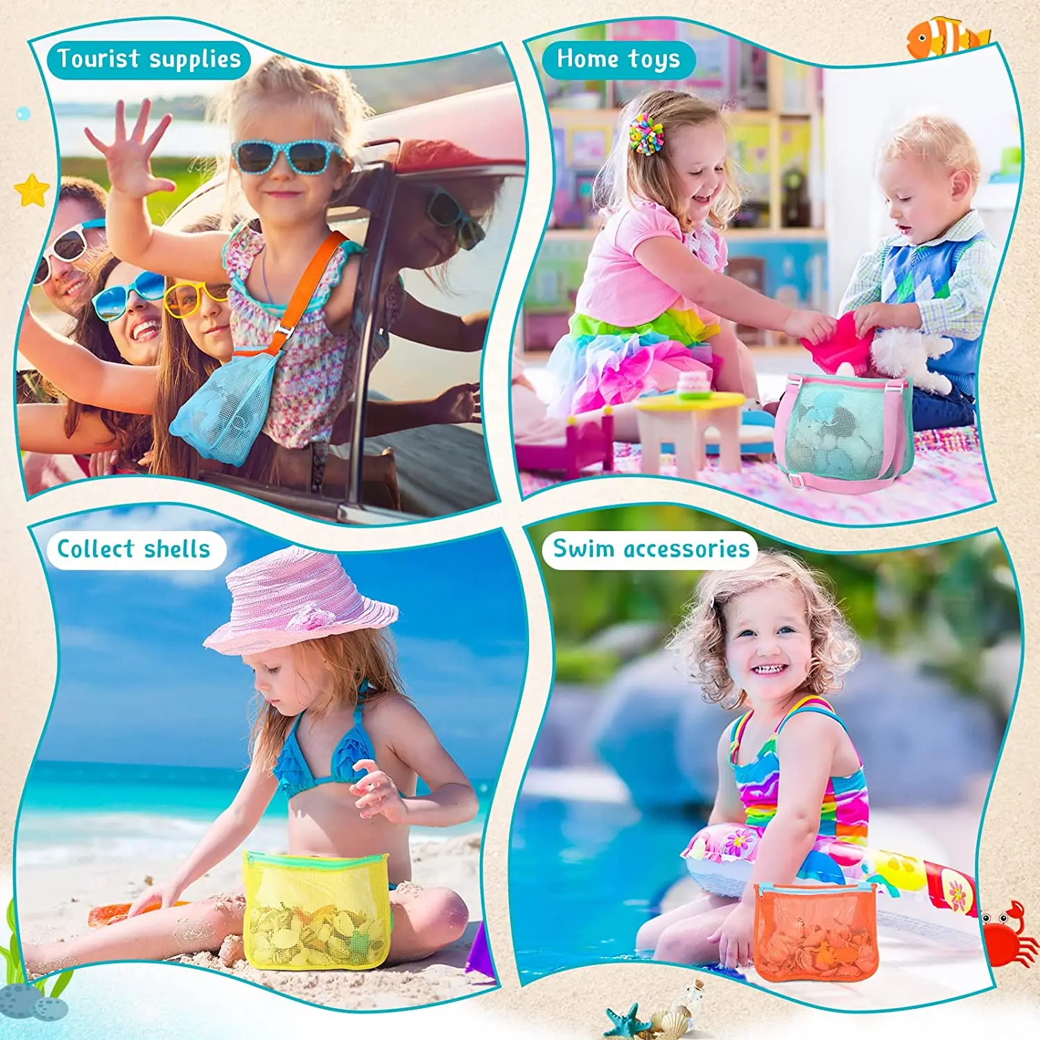 10 Pcs Beach Toys Mesh Beach Bag Kids Sand Toys Bags Travel Toys Shell Collecting Bag Seashell Bag Swimming Accessories for Kids