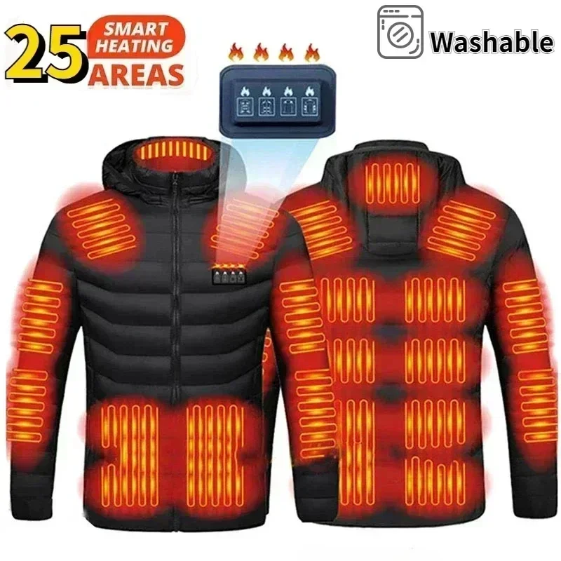 25/21areas Heated Jacket Men Women Winter Usb Electric Heating Parka Smart Heating Clothes New Snow Waterproof Down Cotton Coats