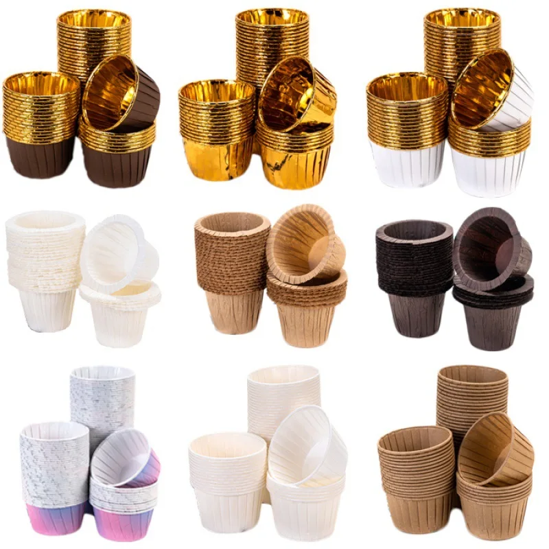 50Pcs Large Cupcake Wrappers Crimping Muffin Cases Cake Liner Gold Silver Coated Paper Cups Heat Resistant Baking Mold Supplies