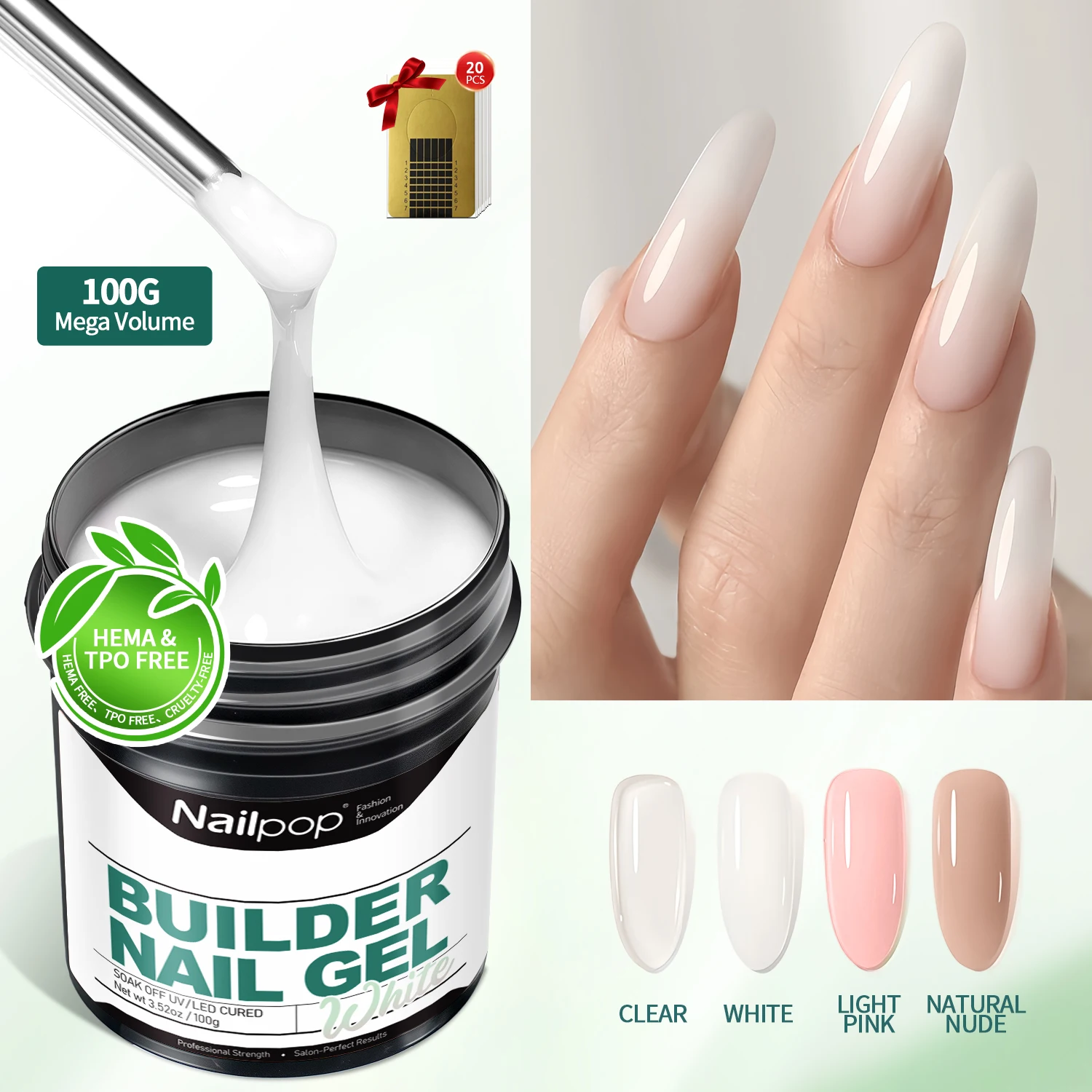 

Nailpop 30/100g Hard Gel Milky Smooth UV Nail Gel for Quick Extension Long Lasting Soak Off Nail Builder Gel Nail Art Manicure