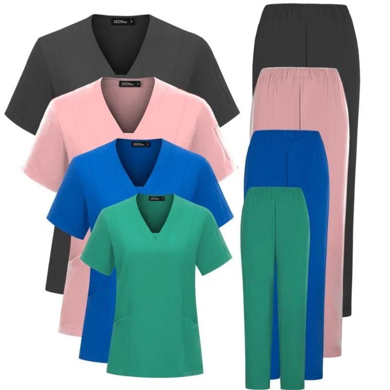 

Elastic surgical gown v-neck doctors workwear Nurse uniform beauty salon dental hospital work clothes womens Medical scrub sets