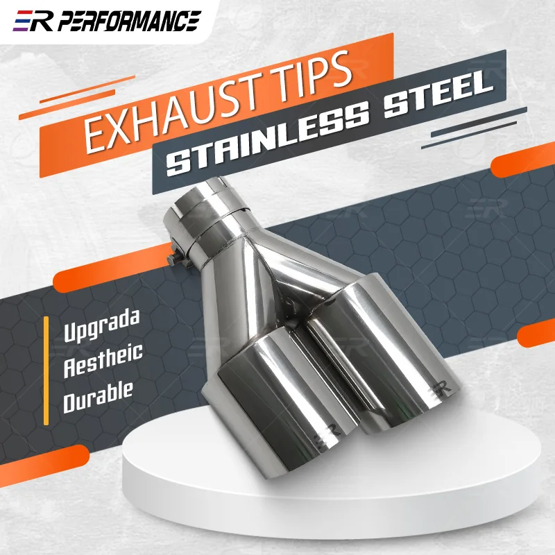 1PC ER Stainless Double Outlet Exhaust Tips Accessories For Modified Car Decoration Universal Muffler Nozzles Upgrade and Modify