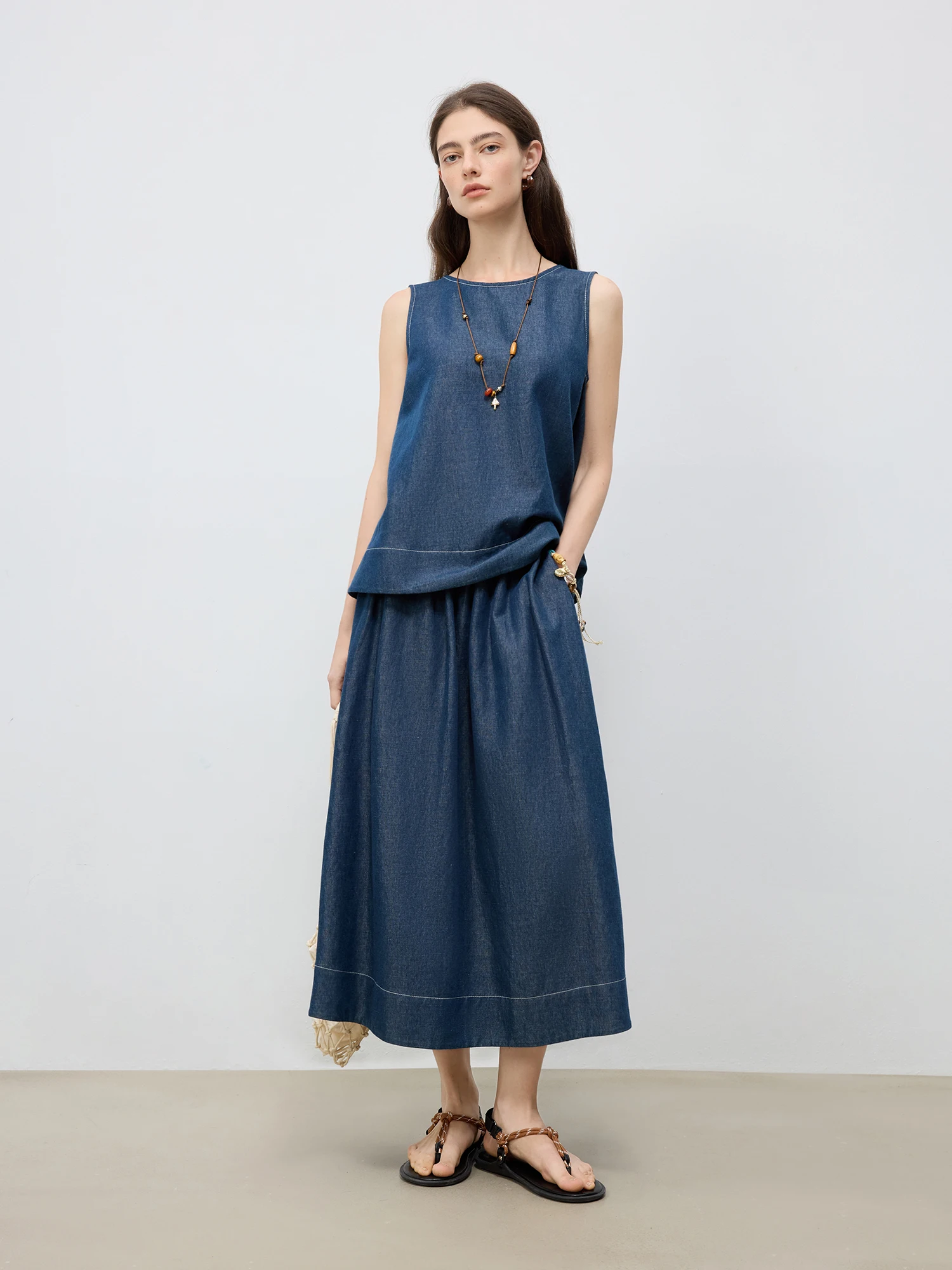ZIQIAO Petite Size Holiday Style Linen Denim Suit Female 2025 New Skirt Summer Wear A Complete Set 25ZQ92069+25ZQ92068