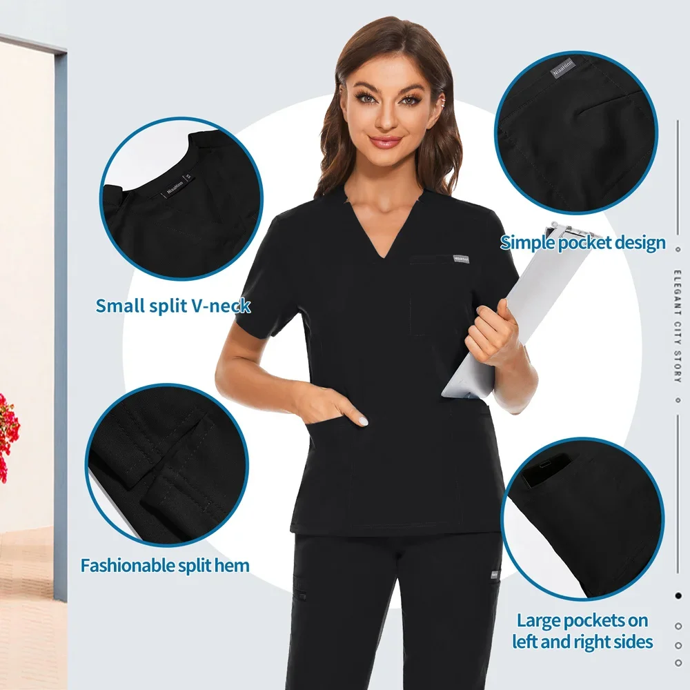 Nurse Medical Uniform Unisex Solid Color Scrub Tops Women Uniform Casual Nurse Uniform Clinical V-neck Shirt Doctor Work Clothes