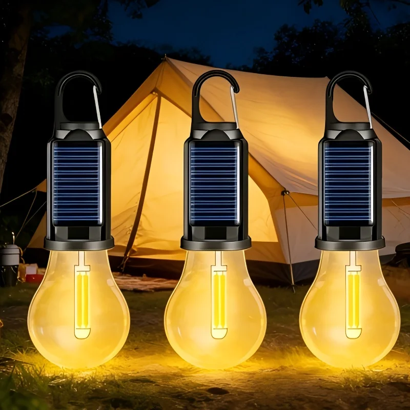 

Solar Camping Lights Hooked Tent Lamp Outdoor Rechargeable Bulb Lantern with Clip Hook 3 Lighting Modes for Hiking Backpacking