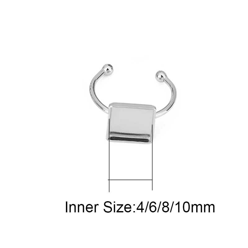 5pcs Adjustable Stainless Steel Square Ring Settings Tray Diy 4 6 8 10 mm PVD Never Fade Cabochon Cameo Base For Jewelry Making