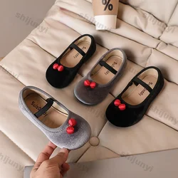 New 2024 Autumn Girl's Ballet Flats Children Princess Shoes Fashion Lovely Style Velvet Shallow Elegant All-match Kids Flats