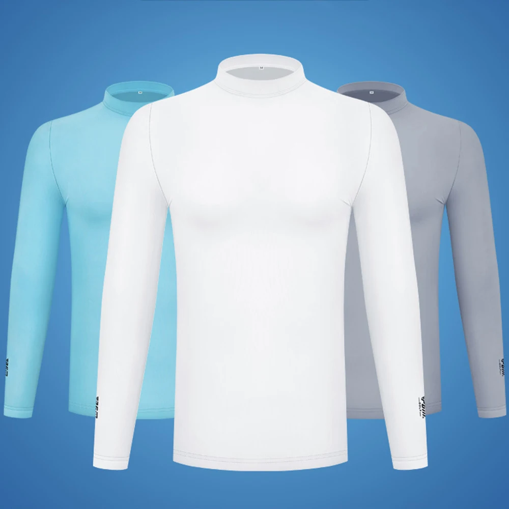 PGM Golf Apparel Men Sunscreen Clothing Ice Silk Long Sleeve Top Ice Feel Anti UV Cool Breathable High Elasticity Sports T-shirt