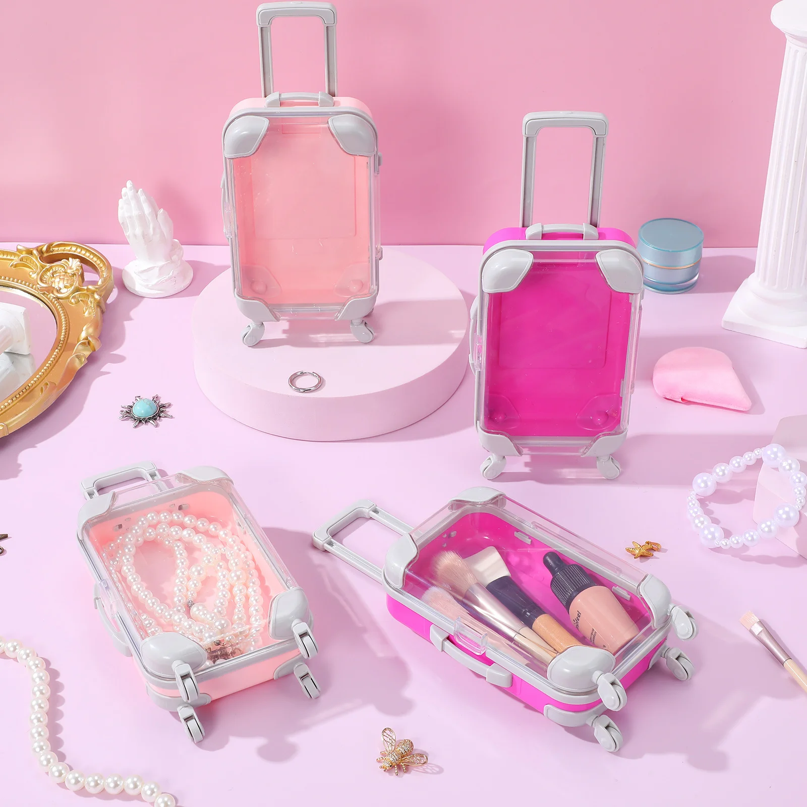 

4pcs Mini Suitcase Makeup Case Portable Travel Organizer Hard Shell Storage Box For Women Small Luggage Tool Carrier