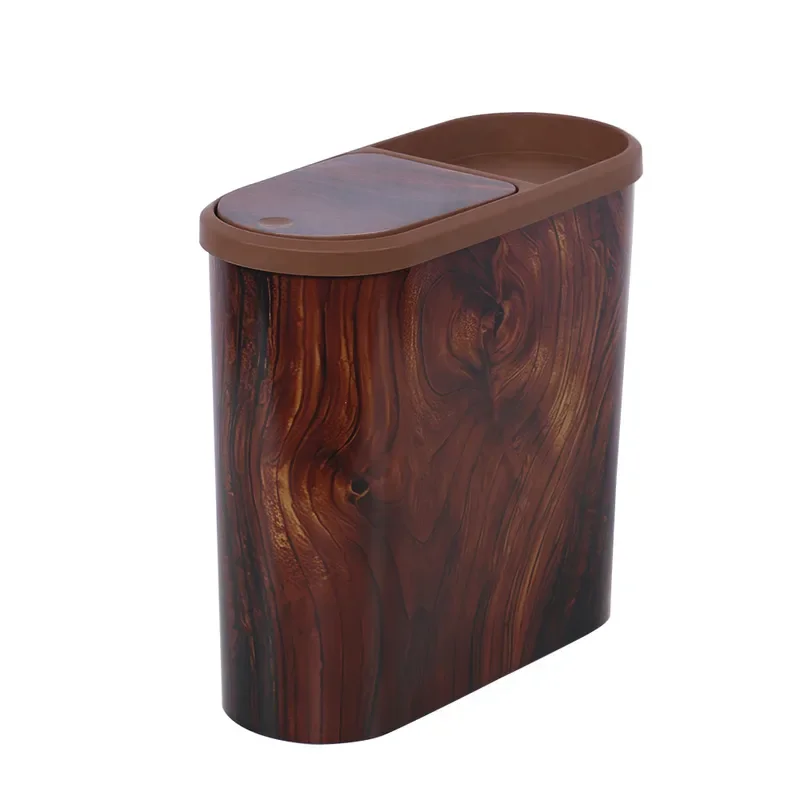 Wood Grain Slim Trash Can with Lid Large Capacity Waste Bin for Bathroom Kitchen Living Room Floor Standing Garbage Basket