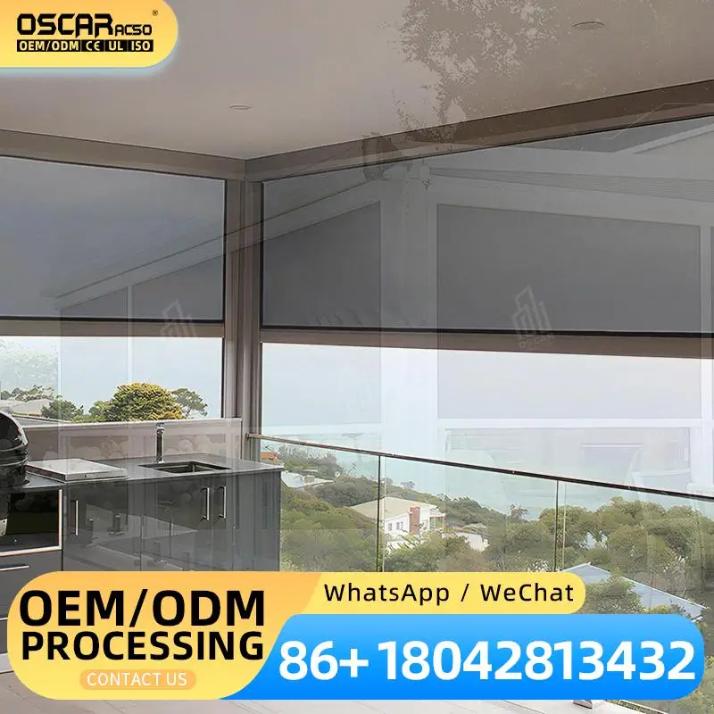 

Windproof Cordless Smart Roller Blinds 100% Blackout Remote Control Polyester Shade for Home Office Patio Rolling shutter