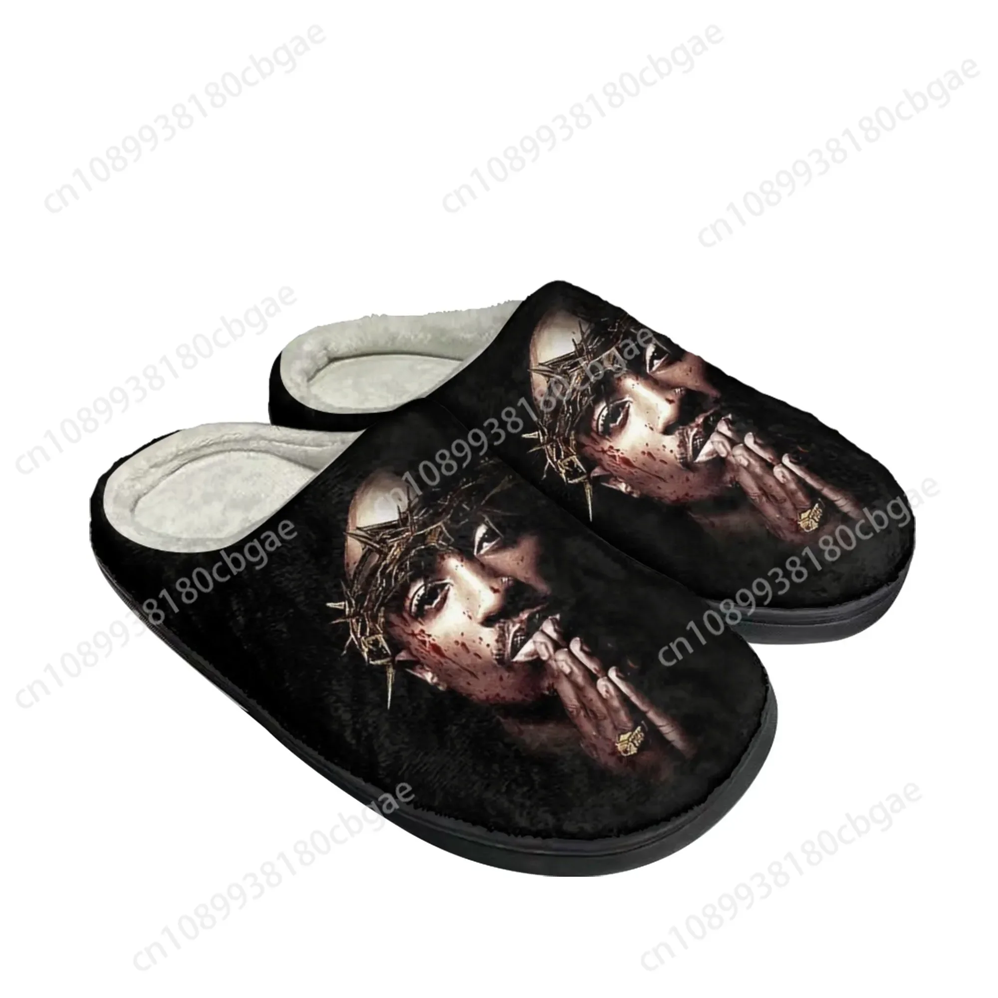 

Rap 2Pac Tupac Home Cotton Custom Slippers Mens Women Sandals Plush All Eyez on Me Casual Keep Warm Shoes Couple Thermal Slipper