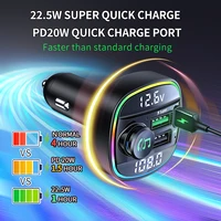 Transmetteur FM Bluetooth 5.0, modulateur d'autoradio mains libres, lecteur MP3 avec adaptateur de Charge USB Super rapide 22.5W pour voiture 2