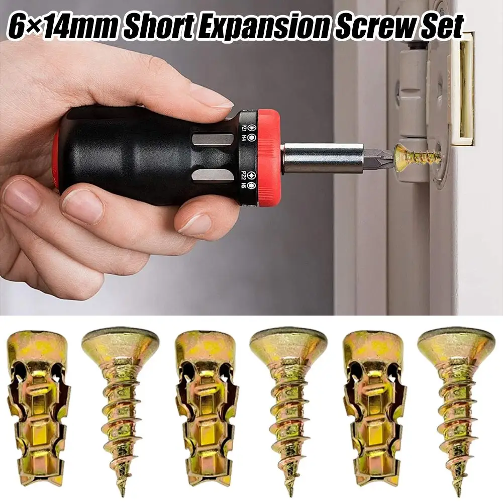 30/50/100pcs 6x14mm Short Expansion Screws Set Cabinet Door Hinge Stripped Thread Repair Screws Wall Anchors Fixer