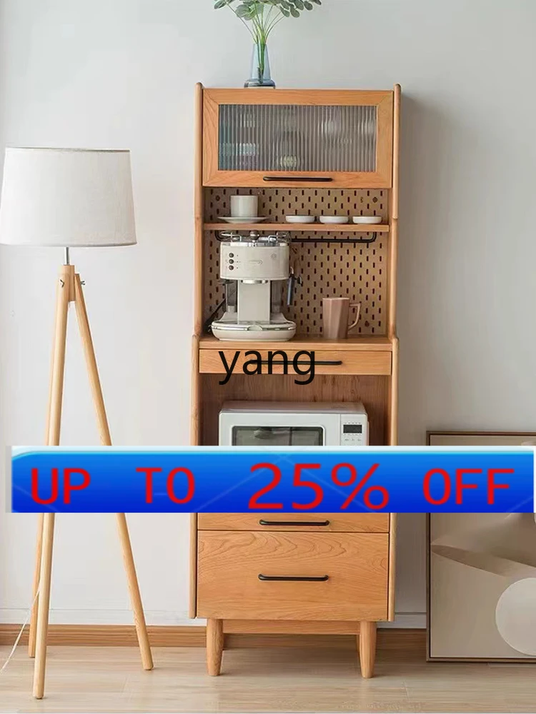 Lmm High Cabinet Integrated Wall Storage Cabinet Cherrywood Glass Microwave Oven Cabinet