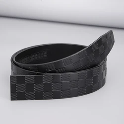 3.5CM Width No Buckle Cowskin Genuine Leather Belt Quality Automatic Print Wasitbad Strap Bussiness Male Belt Men Without Buckle
