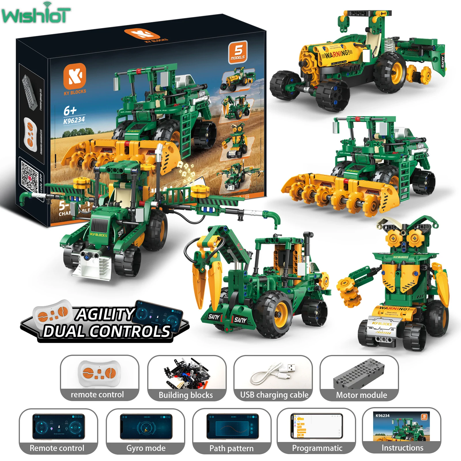 

MOC 5-в-1 сельскохозяйственная техника, строительные блоки, 2,4G, модель робота с дистанционным управлением, программирование через приложение, сборная игрушка STEM, подарок на праздник