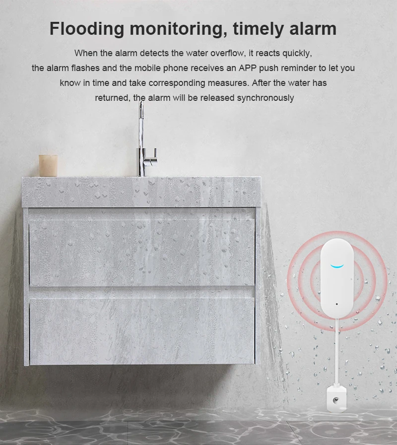 Tuya WIFI Smart Water Leakage Sensor Smart Life Water Immersion Detector Water Overflow Alarm Sensor For Alexa Google Home