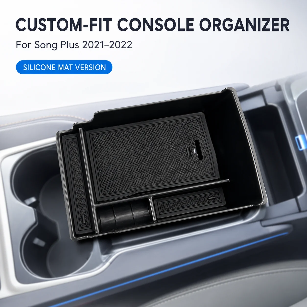 For BYD Song Plus 2021 2022 Center Console Organizer Tray Armrest Storage Box Insert with Anti-Slip Silicone Mats