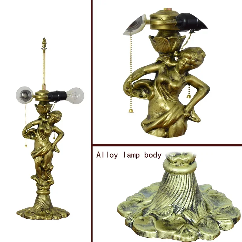 Antique Tiffany Stained Glass Table Lamp Decor Resin Base Table Lamp for Bedroom Reading Desk Baroque Style Desk Lamp