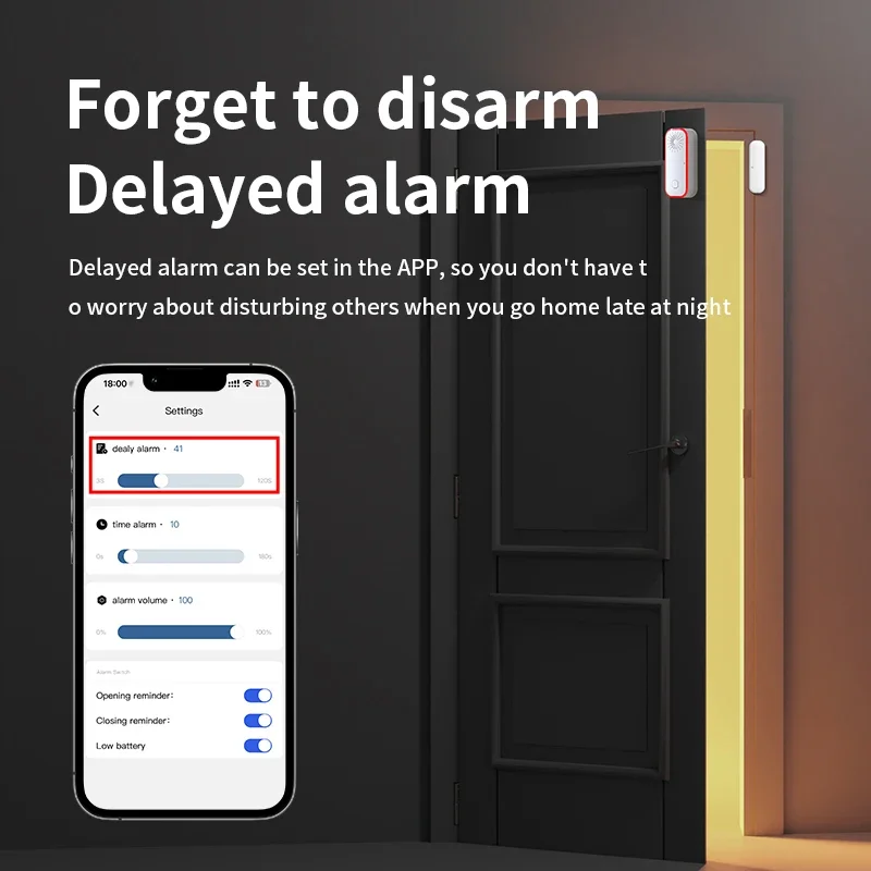Tuya WiFi Smart Tür- und Fenstersensor-Alarm, batteriebetrieben, offen, geschlossen, Detektor, Ton- und Lichtalarm, funktioniert mit Smart Life