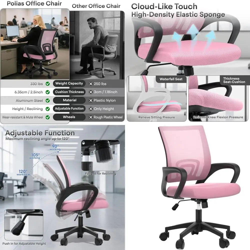 

High-Capacity Breathable Mesh Chair with Lumbar Support, Adjustable Swivel for Home Office and Gaming