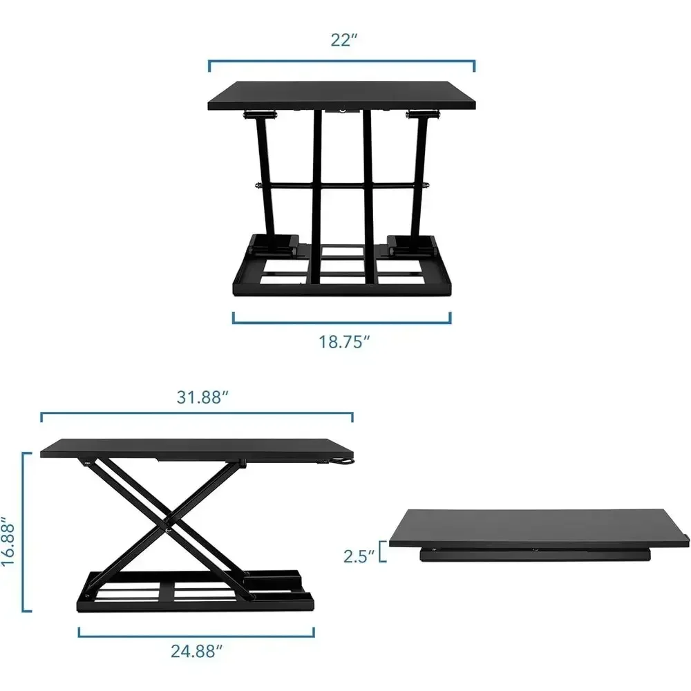 Height-Adjustable Sit-Stand Desk Riser, 32x22, Slim 2.5 Profile, Gas Spring Assisted, Preassembled for Home and Office Use