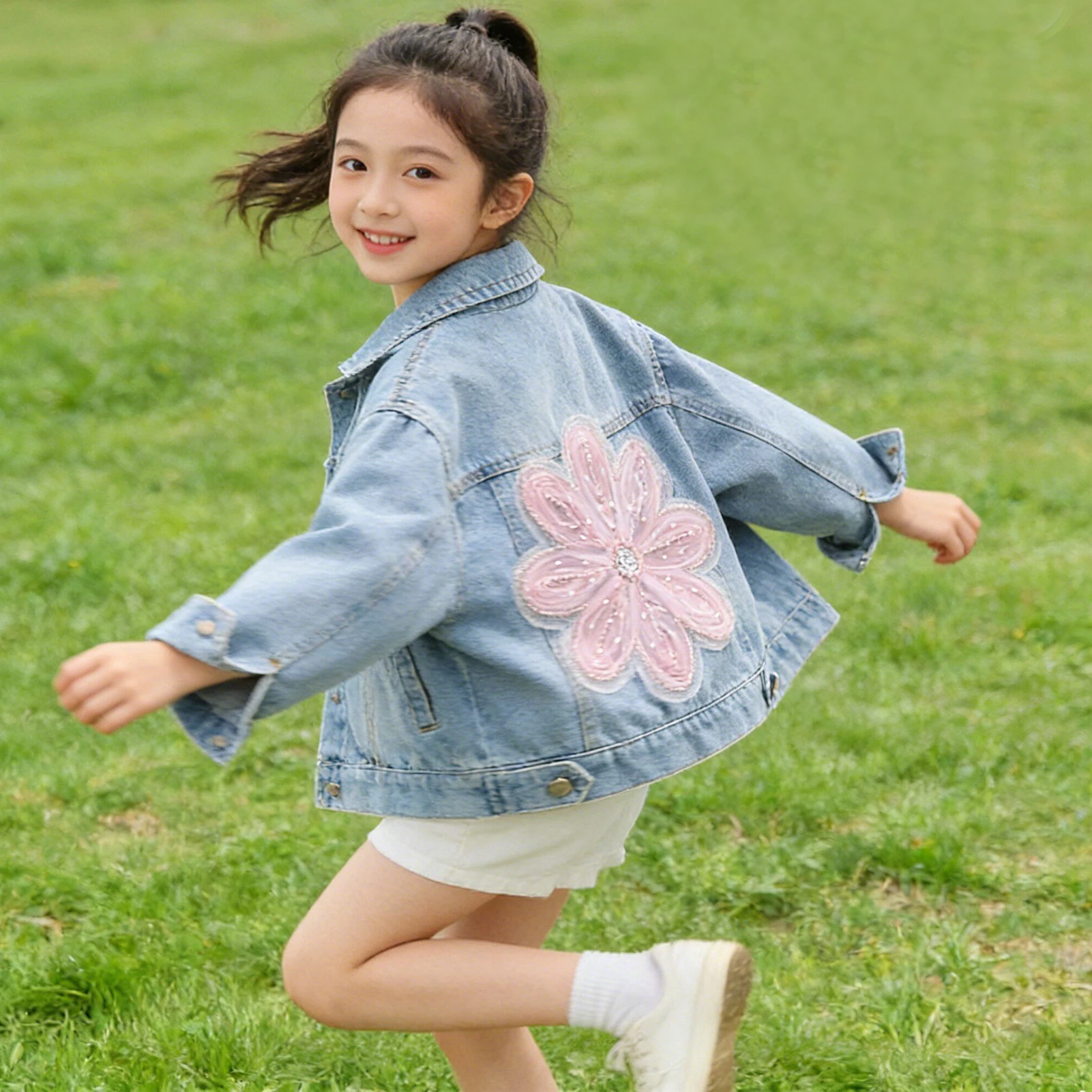 

Girls' Denim Coat,3D Flower Children's Cowboy Jacket,Lapel Kids Spring Transition Outfits,Princess Outerwear,Autumn Jean Tops