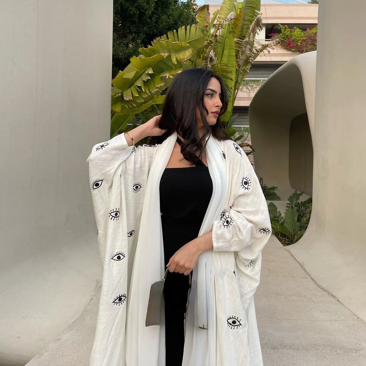 Embroidered Cardigan Robe Dress White Outerwear Women's Clothing