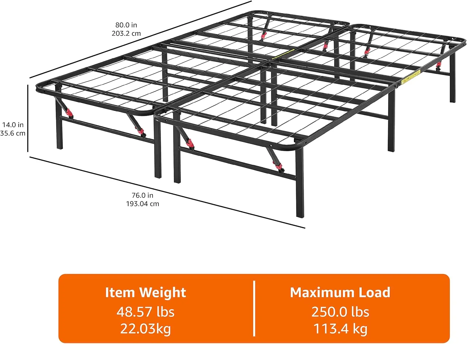 Bed Frame with Storage, Foldable Metal Platform, Sturdy Steel, No Box Spring Needed, 14 inches High, Tool-Free Set