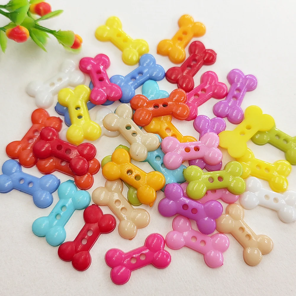 120pcs Mixed Colors 18mm Cute Dog Bone Shape Plastic Buttons for Pet Clothes, DIY Crafts, Sewing, 2 Holes