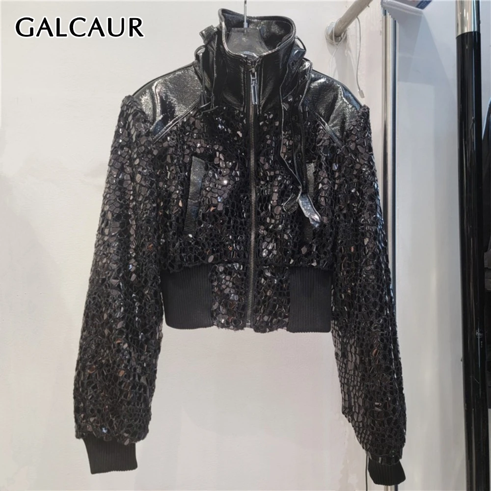 

GALCAUR черная шикарная куртка на молнии, женская водолазка с длинным рукавом, свободный дизайн, крутые женские куртки, осенний стиль, мода