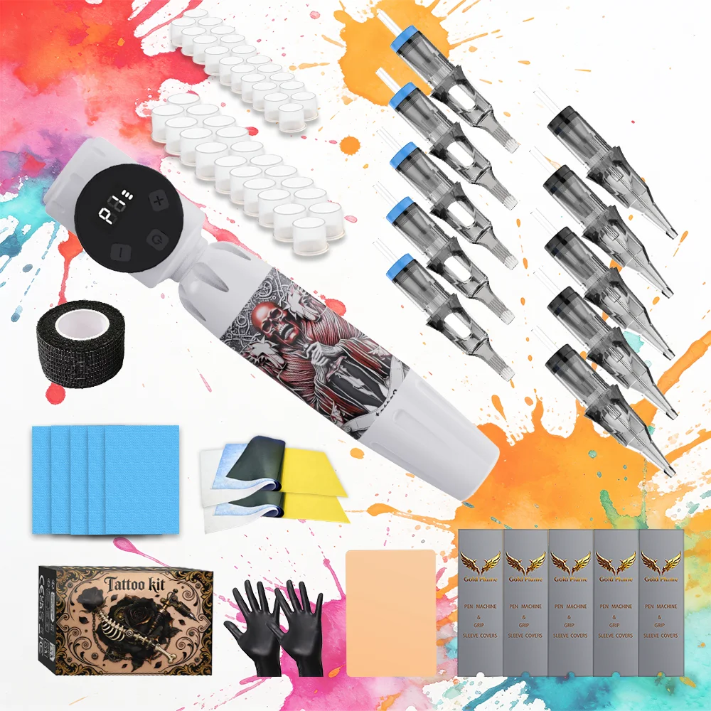Goldplume Complete Tattoo Kit Includes a Wireless Tattoo Gun, a 1100Mah Battery, and Other Tattoo Supplies, Perfect for Beginners and Tattoo Artists.