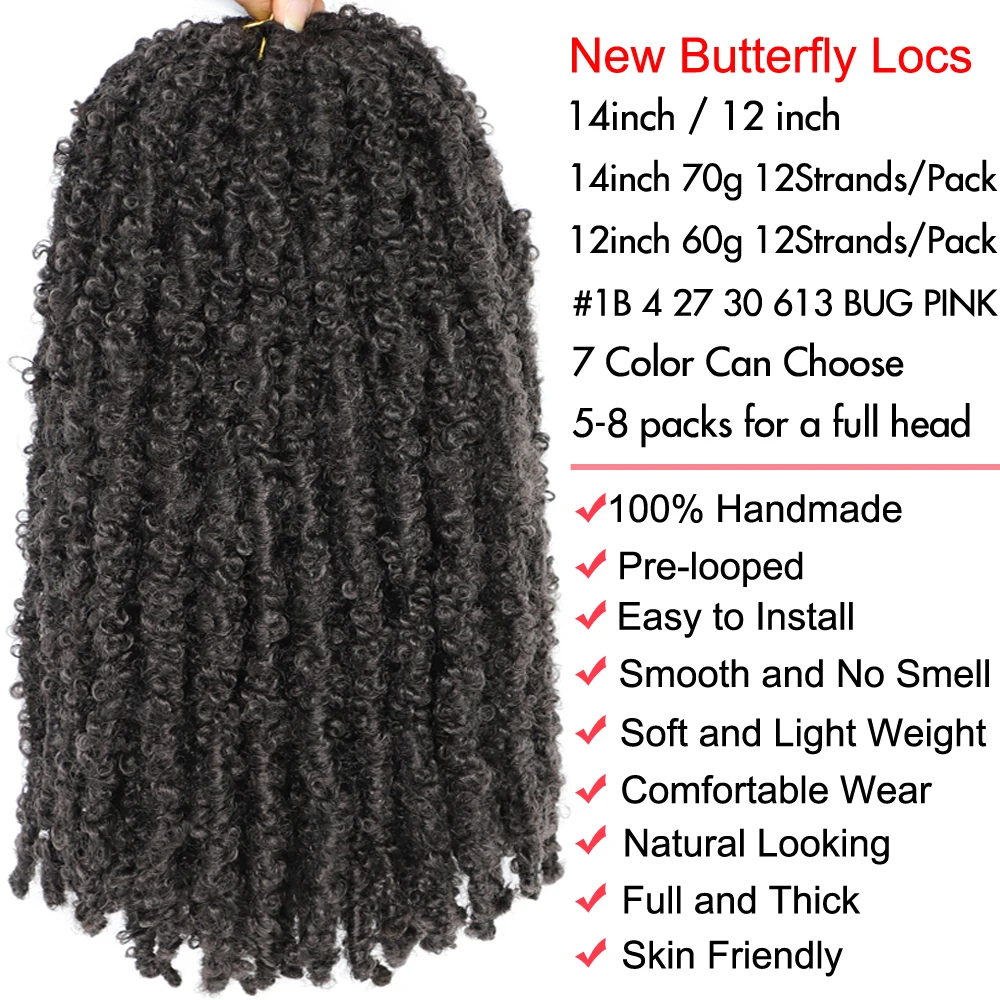 All'ingrosso Butterfly fause Locks Crochet trecce capelli Faux Butterfly Locs trecce estensioni en paquets meche 1B cheveux a tresser