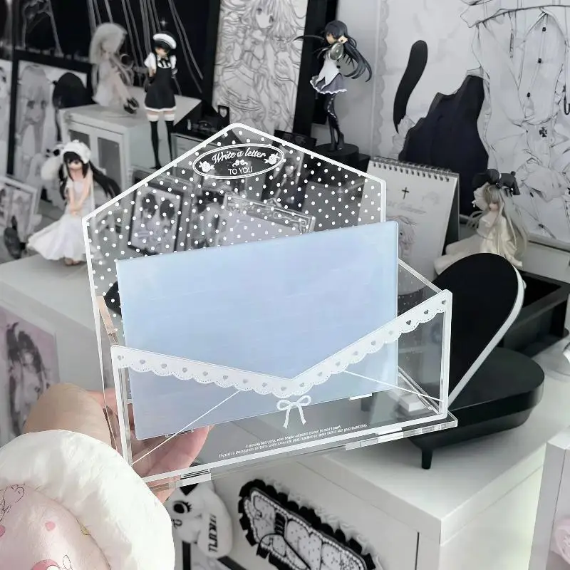 Polka Dot Envelope Series Acrylic Storage Rack, Lace Bow Multi-purpose Kawaii Organizer Tray For Collecting Merch & Desk