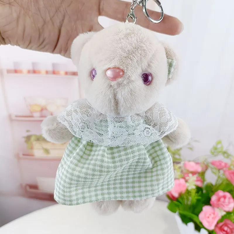 Porte-clés en peluche ours jupe à carreaux pour enfants, pendentif, beurre, doux, animal en peluche, jouets en peluche mignons de dessin animé, breloque pour sac, cadeau pour filles, 15cm