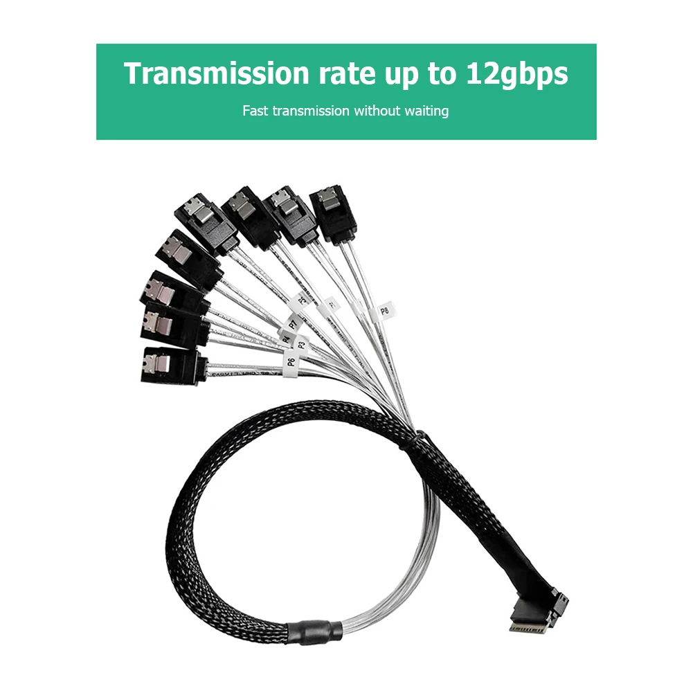 

50cm Slim Line SAS4.0 SFF-8654 8i to SATA 8 Ports Adapter Target Hard Disk Cable