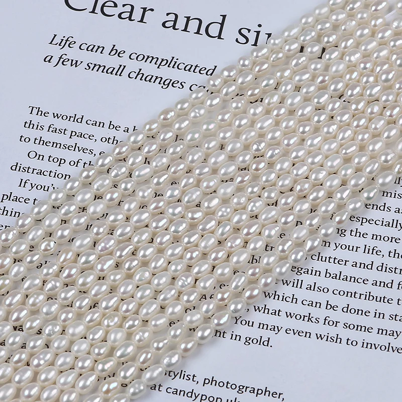 3-4mm White Natural Loose Real Freshwater Rice Pearl Beads Strand