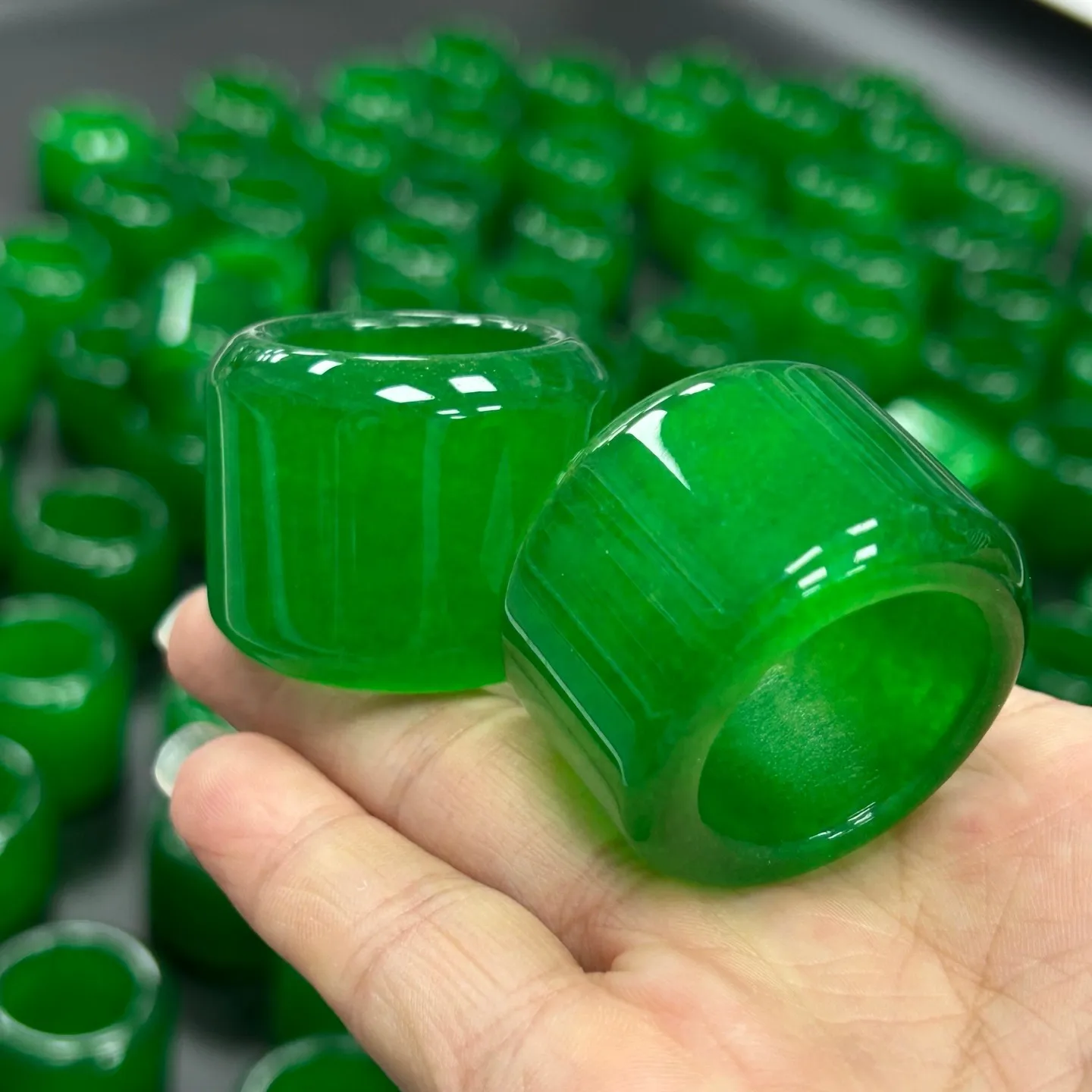 

Real Natural high Ice Burmese Green Jade Jadeite Archaistic Amulet Rings