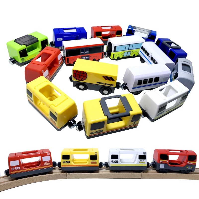 Harmonijny elektryczny pociąg silnikowy Połączenie magnetyczne Wózek w różnych stylach kompatybilny z markową drewnianą torą kolejową W02