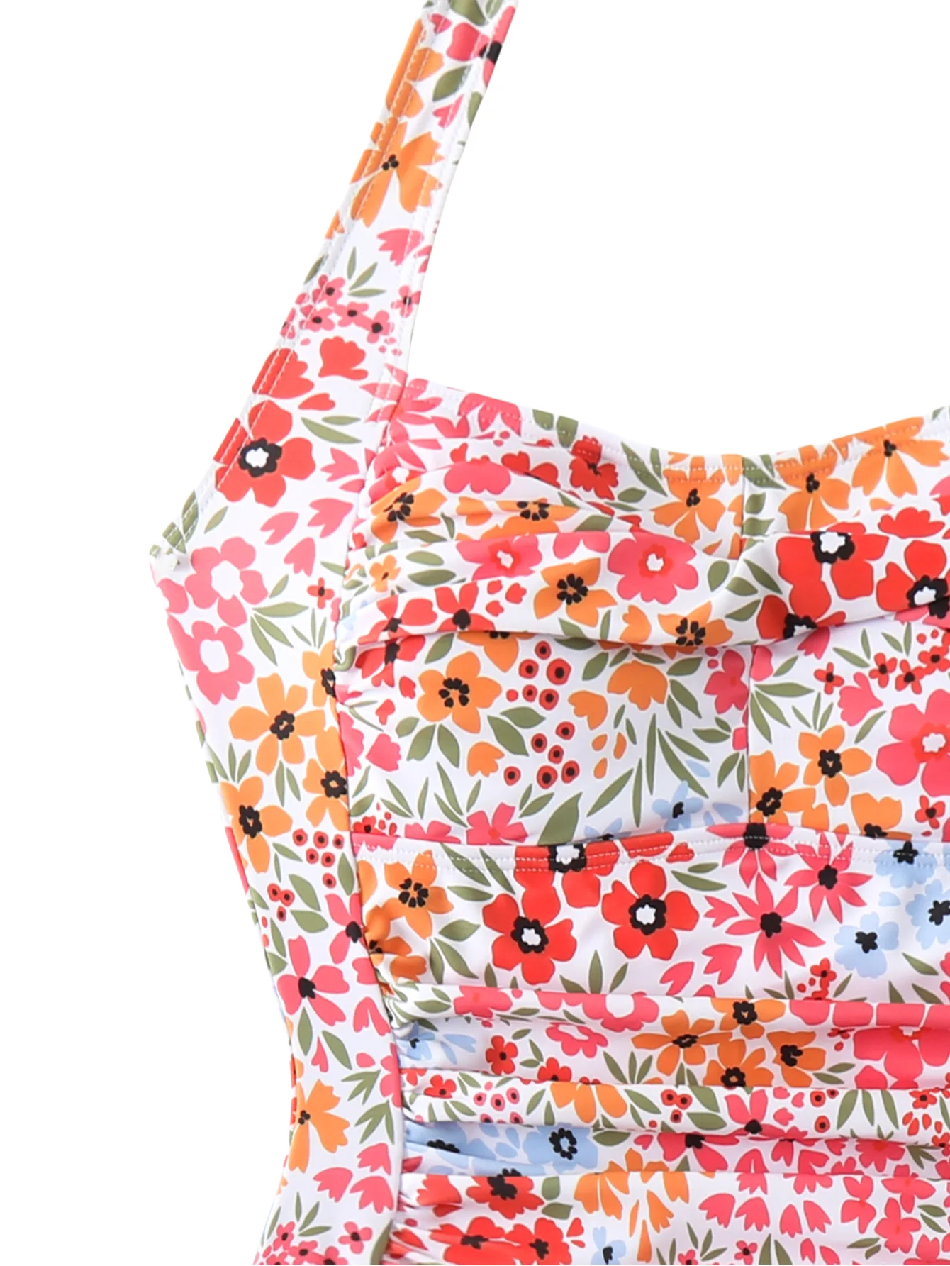 Damen Neckholder-Badeanzüge, einteiliger Badeanzug, plissiertes Design, florale Krawatte, rückenfrei, hohe Taille, sexy Bikini, Strandbadebekleidung, bedruckt