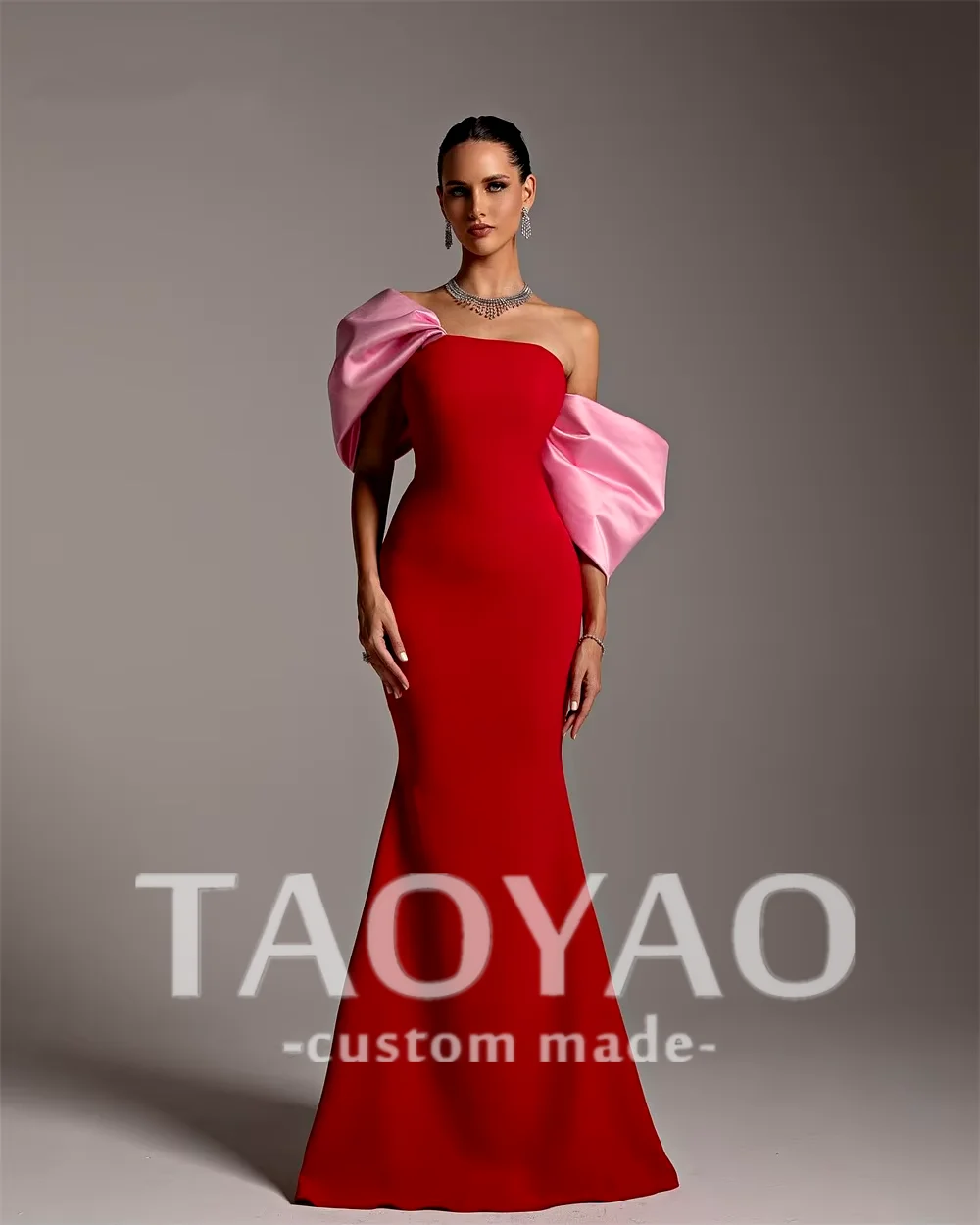 Red Satin Evening Gown Off-the-shoulder Sheath Floor Length Skirts Bespoke Occasion Dresses Formal Prom Dress Saudi Arabia