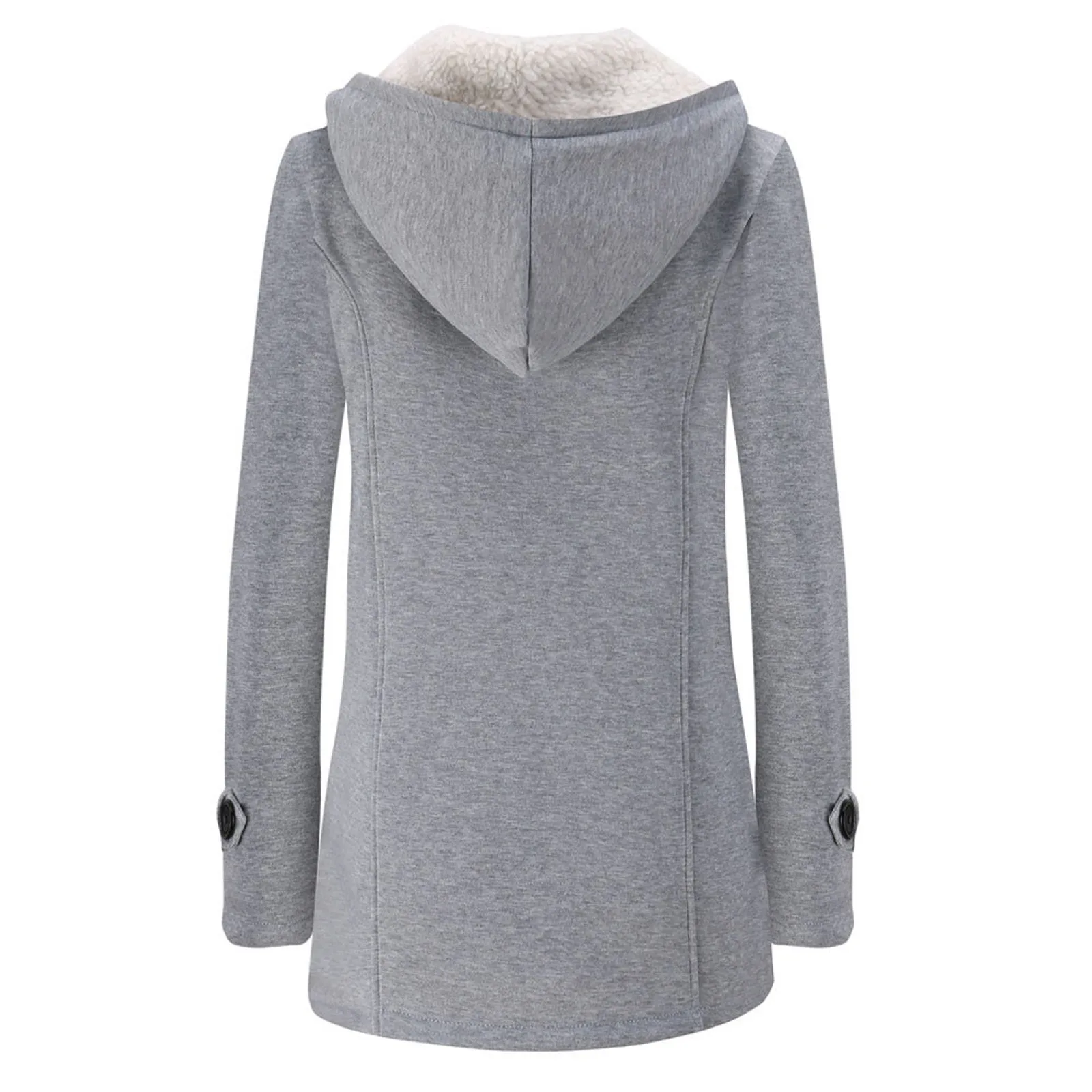 Womens Winter Coats Thicken Sherpa Lined Jacket Fashion Horn Button Hooded Outwear Warm Wool Blended Pea Coat Pockets