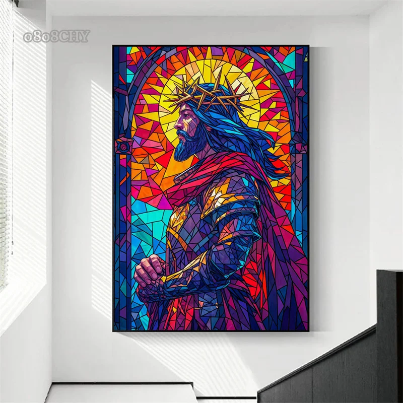 Modern Bonsai Tree Dragon Phoenix Rose Jesus Stained Glass Poster Canvas Print Painting Abstract Wall Art Picture for Home Decor