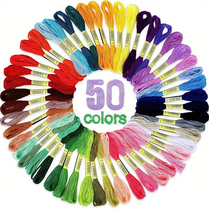 50 couleurs de fils à broder pour le point de croix, pour le bricolage et les travaux manuels, fil pour bracelet, fils à broder arc-en-ciel, fils à coudre
